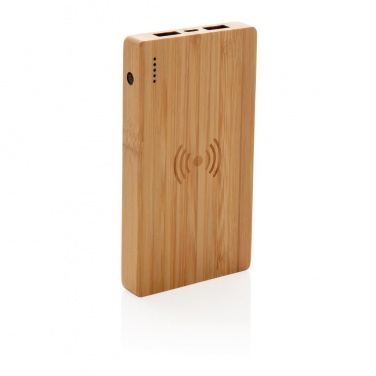 Logotrade promotional merchandise photo of: Bamboo 4.000 mAh wireless 5W Powerbank, brown