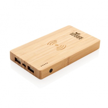 Logo trade promotional items image of: Bamboo 4.000 mAh wireless 5W Powerbank, brown