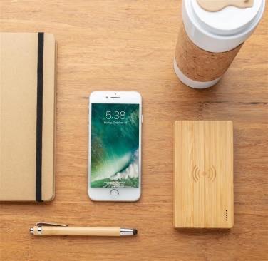 Logotrade promotional merchandise picture of: Bamboo 4.000 mAh wireless 5W Powerbank, brown