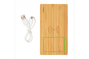 Logo trade advertising products picture of: Bamboo 4.000 mAh wireless 5W Powerbank, brown