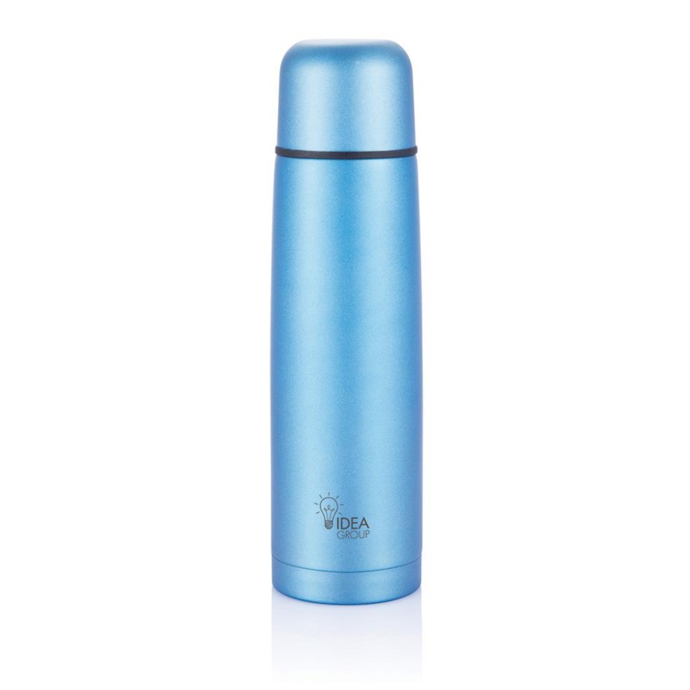 Logo trade promotional product photo of: Stainless steel flask, blue with personalized name, sleeve, gift wrap