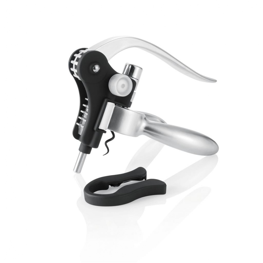 Logo trade promotional merchandise image of: Pull it corkscrew, black with personalized name, sleeve and gift wrap