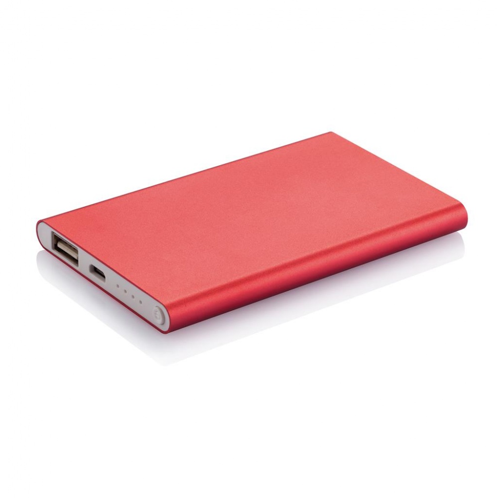 Logotrade promotional item picture of: 4000 mAh powerbank, red, with personalized name, sleeve and gift wrap