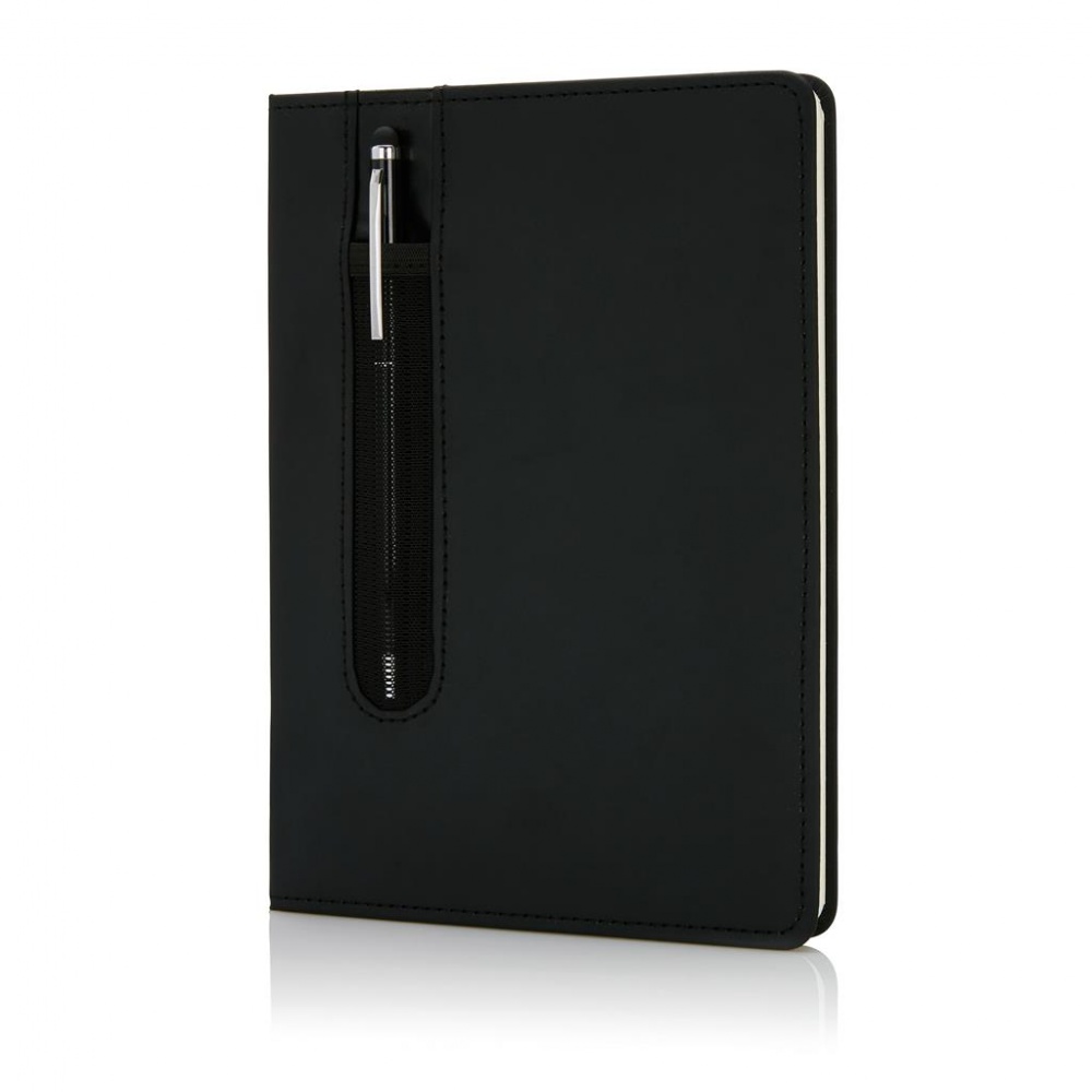 Logo trade promotional gifts image of: Standard hardcover A5 notebook with stylus pen, black