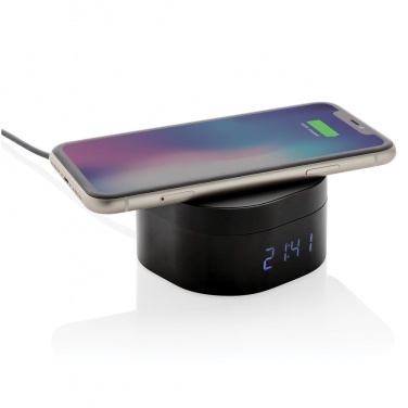 Logo trade corporate gift photo of: Aria 5W Wireless Charging Digital Clock, black