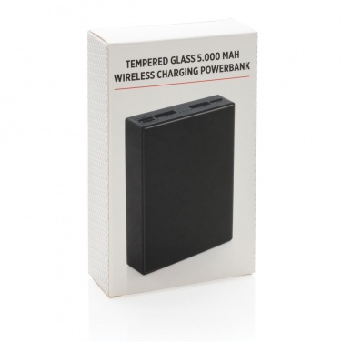 Logotrade promotional merchandise photo of: Tempered glass 5000 mAh wireless powerbank, black