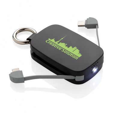 Logo trade business gifts image of: 1.200 mAh Keychain Powerbank with integrated cables, black