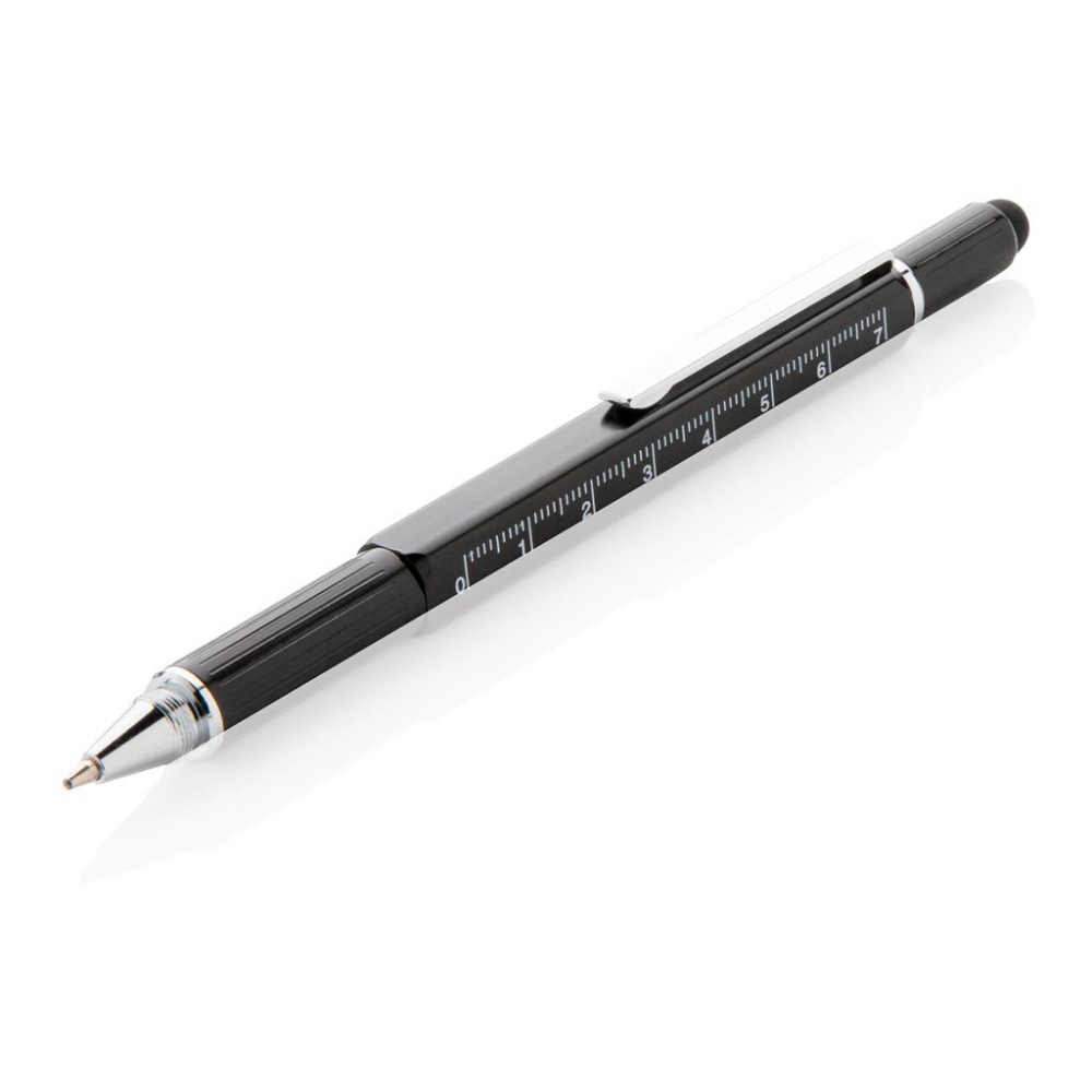 Logo trade promotional giveaways image of: 5-in-1 aluminium toolpen, black