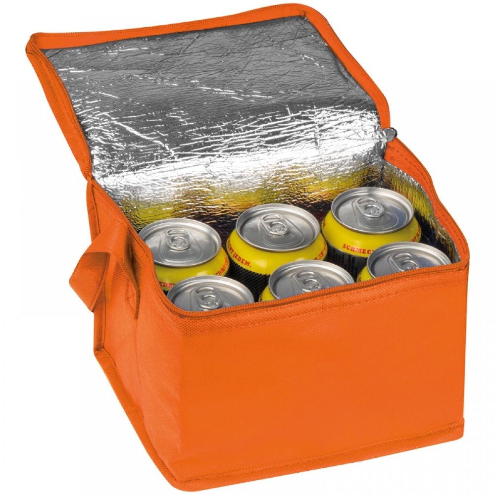 Logo trade promotional giveaway photo of: Non-woven cooling bag - 6 cans, Orange