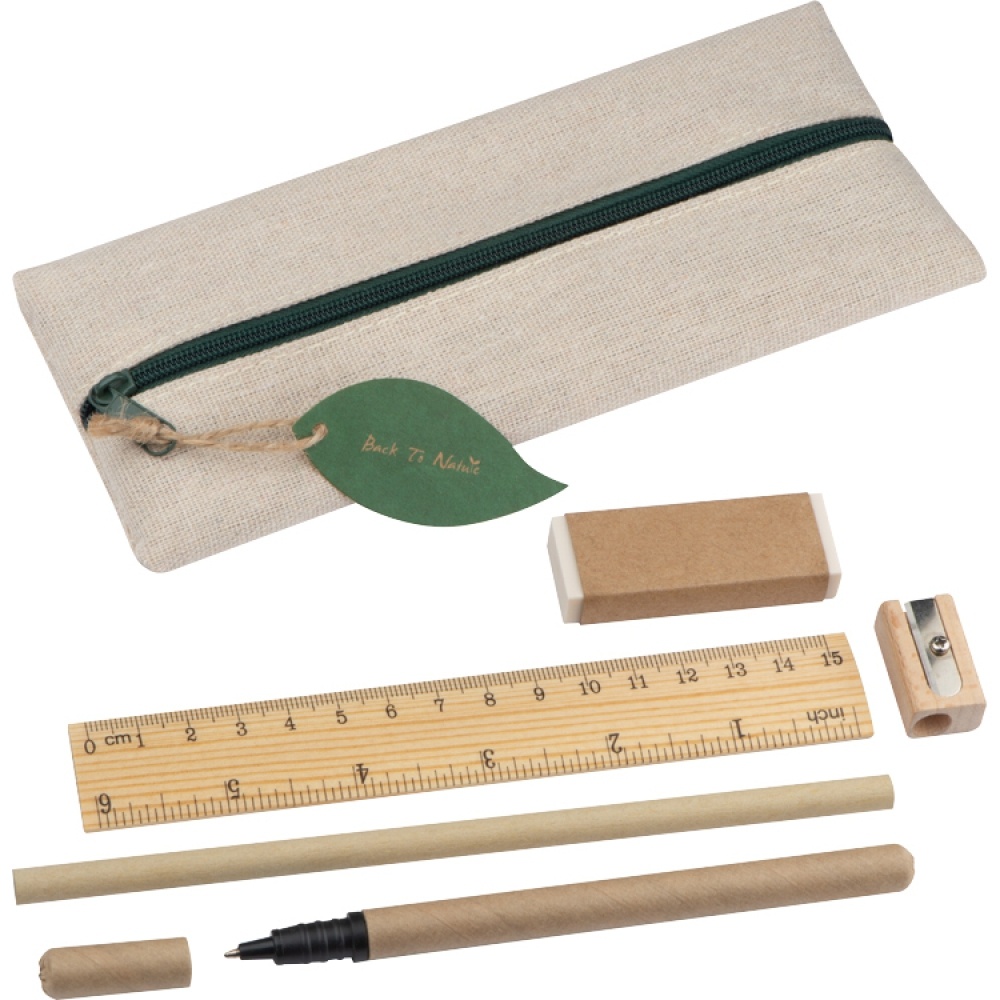 Logo trade business gifts image of: Writing set with ruler, eraser, sharpener, pencil and rollerball