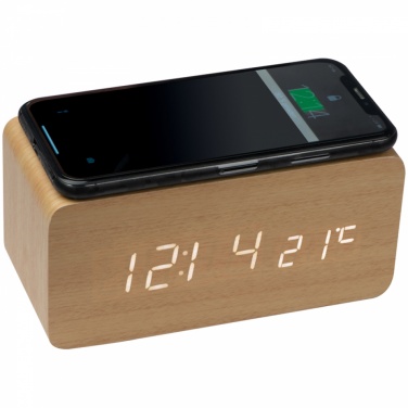 Logo trade promotional products image of: Desk clock with integrated wireless charger, beige