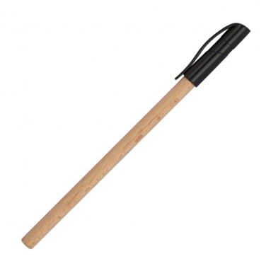 Logo trade promotional giveaways picture of: Wooden ballpen with black plastic cap, Brown