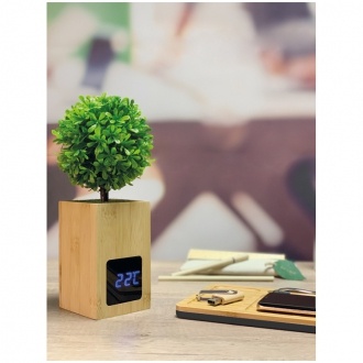 Logo trade advertising product photo of: Bamboo desk clock, Beige