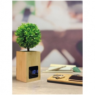 Logo trade promotional giveaways picture of: Bamboo desk clock, Beige