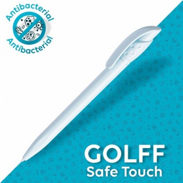 Logo trade promotional merchandise picture of: Golff Safe Touch antibacterial ballpoint pen, white