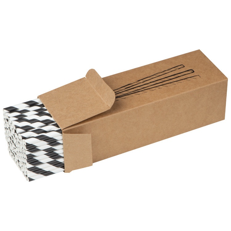 Logo trade business gifts image of: Set of 100 drink straws made of paper, black-white