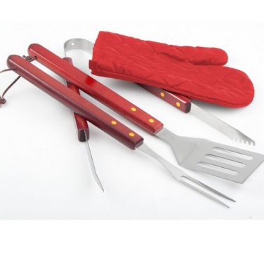 Logo trade promotional product photo of: Axon BBQ set - apron,  glove, accessories, red