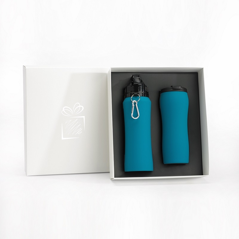 Logo trade corporate gifts image of: WATER BOTTLE & THERMAL MUG SET, turquoise