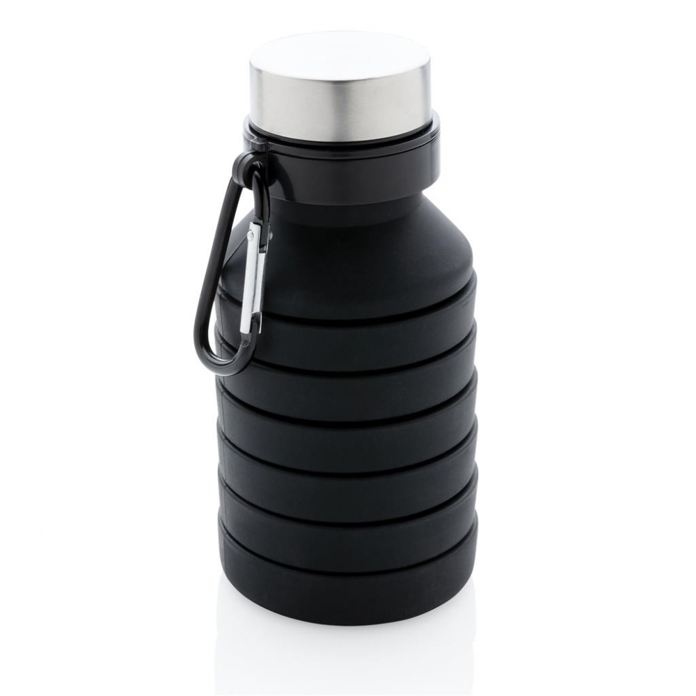 Logo trade promotional gifts picture of: Leakproof collapsible silicon bottle with lid, black