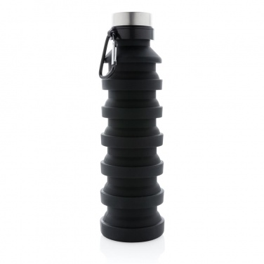 Logo trade advertising products image of: Leakproof collapsible silicon bottle with lid, black