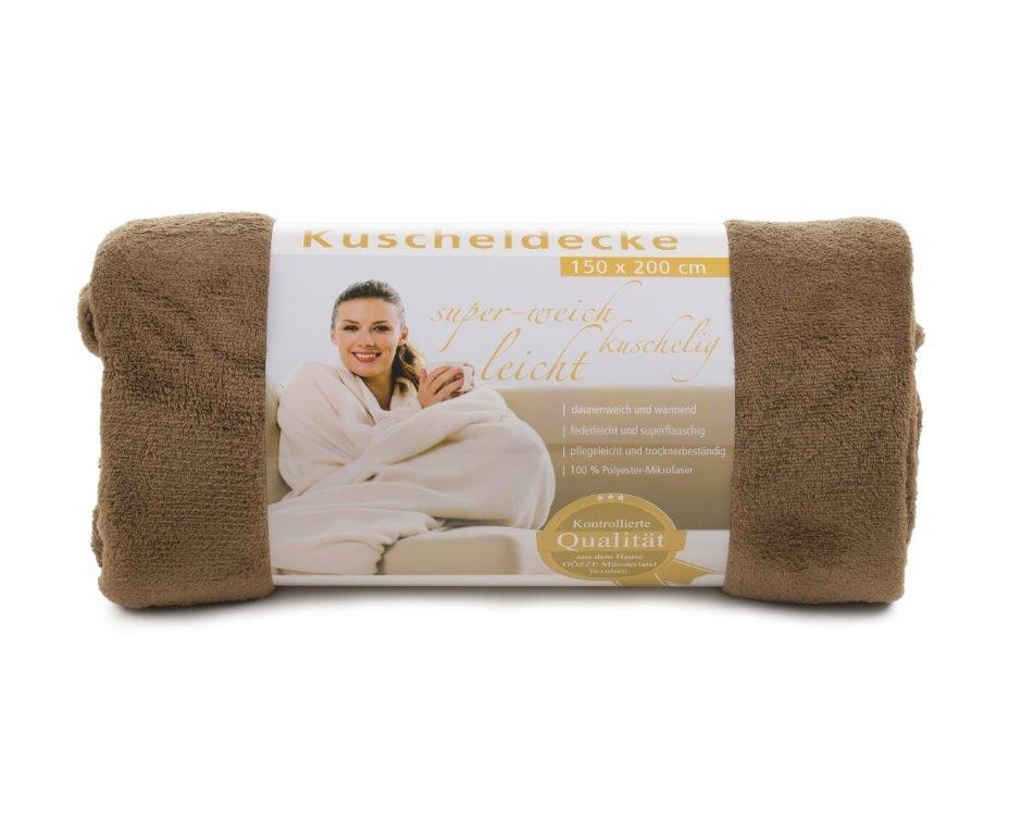 Logo trade promotional giveaway photo of: Fleece Blanket Panderoll, 150 x 200 cm, brown