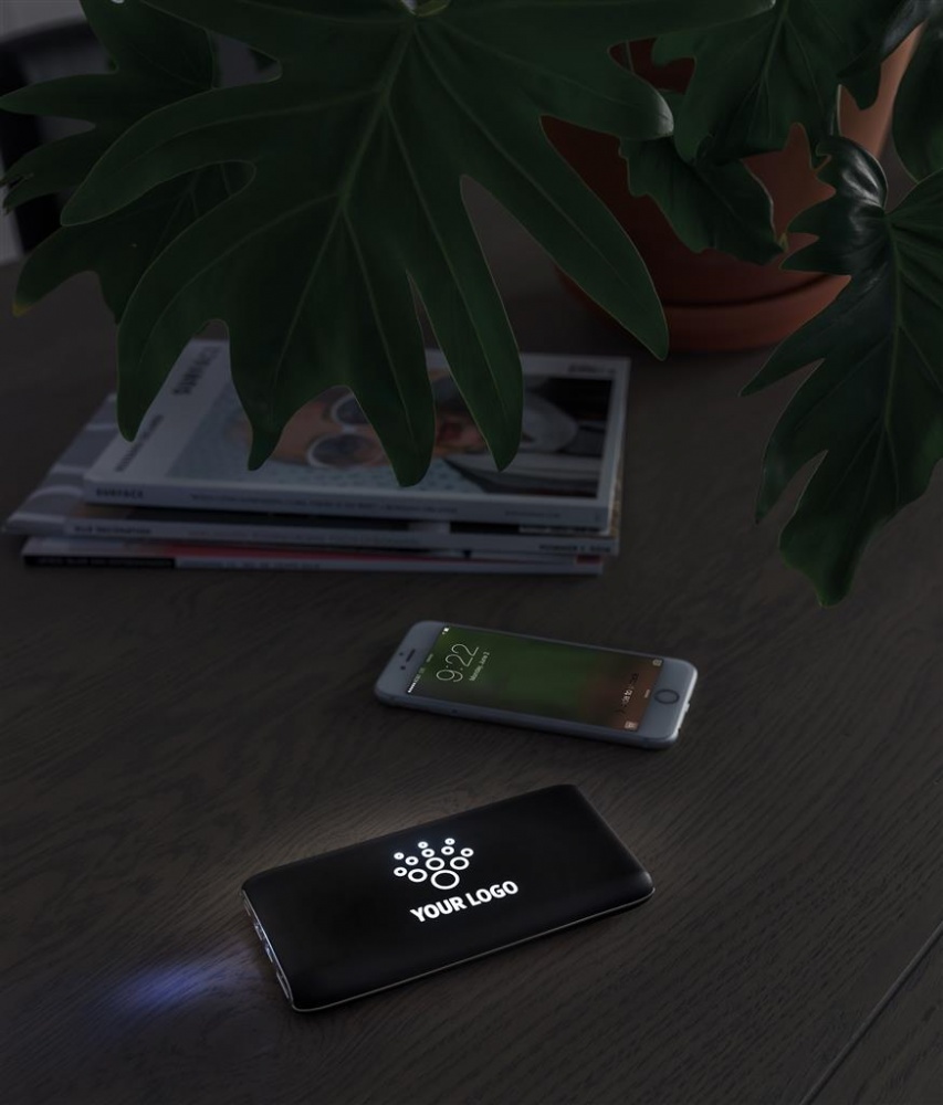 Logo trade promotional items picture of: Light up wireless charger power bank, 8.000 mAh, black