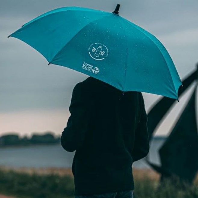 Logo trade promotional merchandise image of: Sustainable RPET umbrella, lightblue