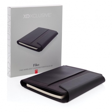 Logo trade corporate gifts picture of: Fiko wireless charging portfolio A5 with powerbank, black