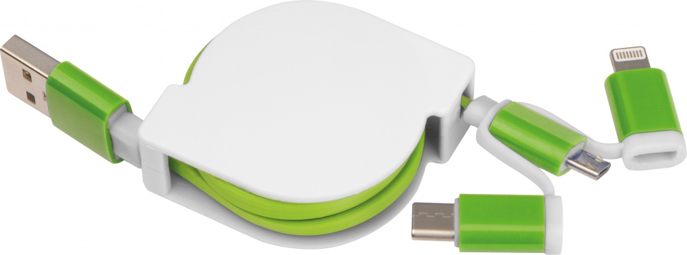 Logo trade promotional products image of: Charging cable with extension with 3 different plugs, Green