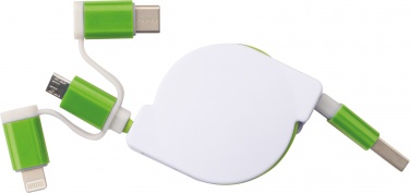 Logo trade promotional products picture of: Charging cable with extension with 3 different plugs, Green