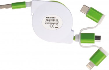 Logo trade advertising product photo of: Charging cable with extension with 3 different plugs, Green