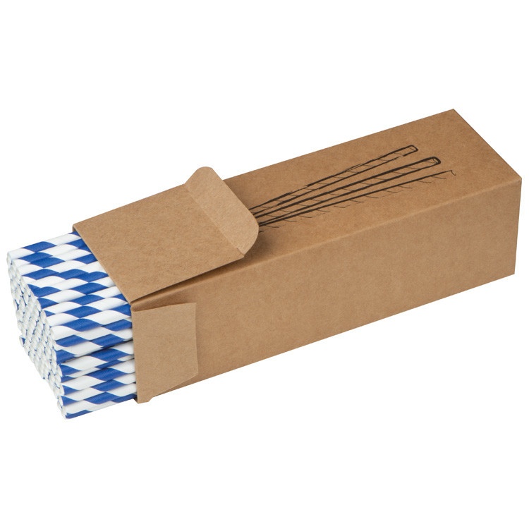 Logo trade promotional items image of: Set of 100 drink straws made of paper, white blue