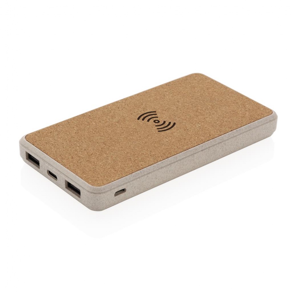 Logo trade promotional gift photo of: Cork and Wheat 8.000 mAh 5W wireless powerbank, brown