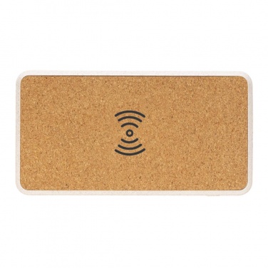 Logo trade business gifts image of: Cork and Wheat 8.000 mAh 5W wireless powerbank, brown