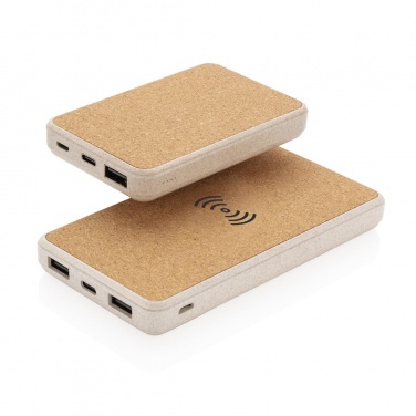 Logotrade business gift image of: Cork and Wheat 8.000 mAh 5W wireless powerbank, brown