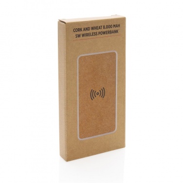 Logo trade advertising products image of: Cork and Wheat 8.000 mAh 5W wireless powerbank, brown