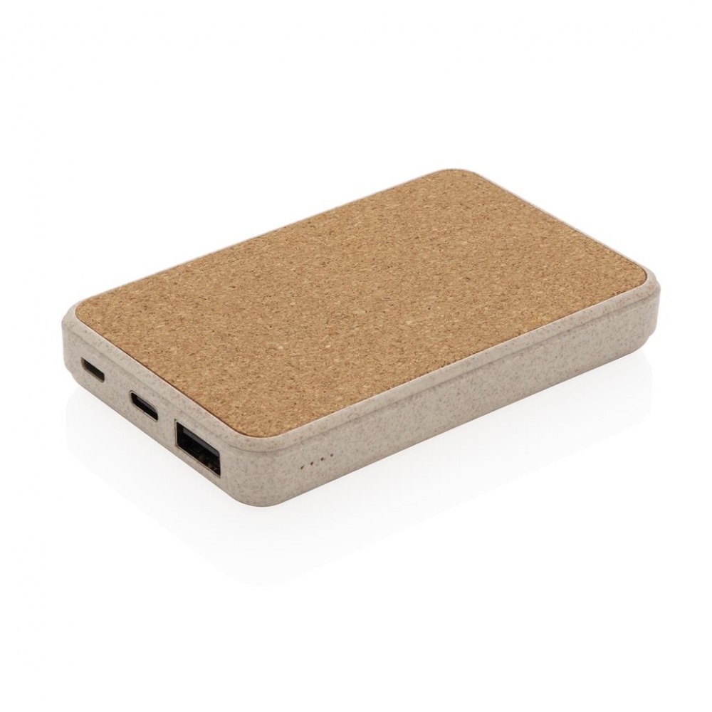 Logotrade corporate gift image of: Cork and Wheat 5.000 mAh pocket powerbank, brown