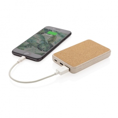 Logo trade promotional merchandise picture of: Cork and Wheat 5.000 mAh pocket powerbank, brown