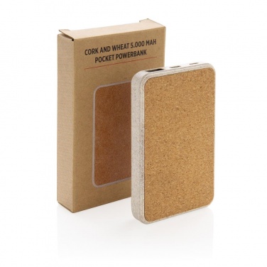 Logotrade promotional item image of: Cork and Wheat 5.000 mAh pocket powerbank, brown