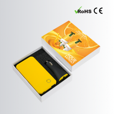 Logo trade corporate gifts image of: SET: RAY POWER BANK 4000 mAh &CAR CHARGER RUBBY, yellow