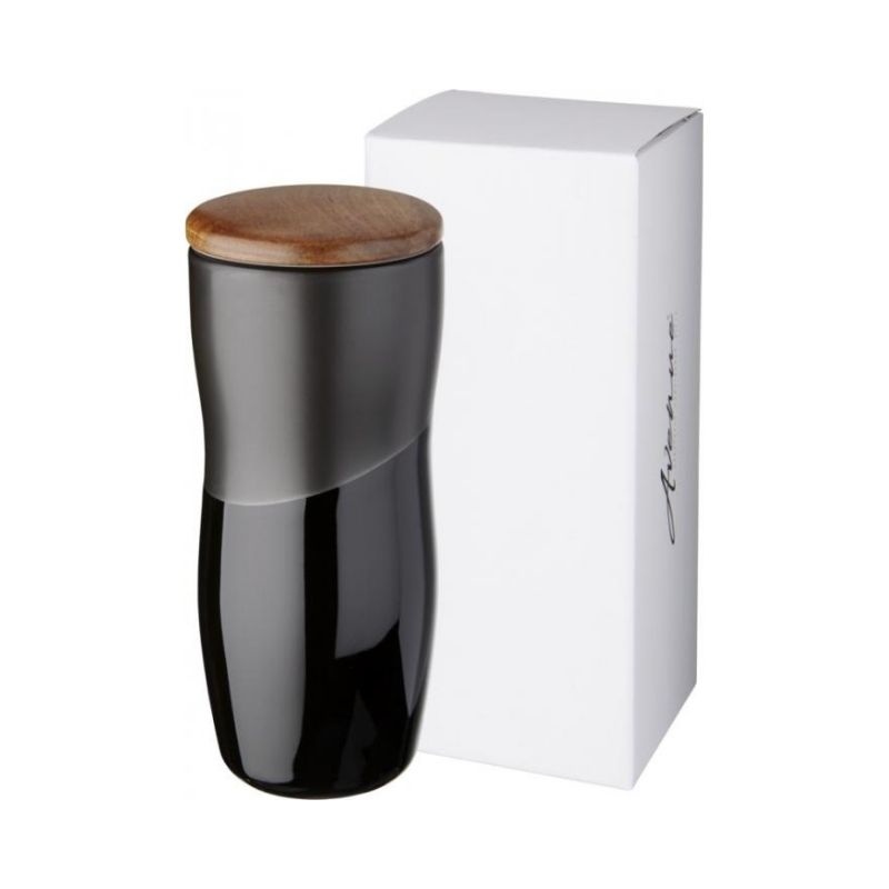 Logo trade promotional merchandise photo of: Reno 370 ml double-walled ceramic tumbler, black