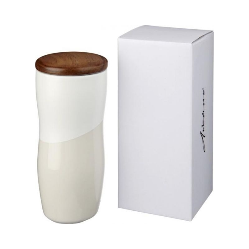 Logo trade promotional gift photo of: Reno 370 ml double-walled ceramic tumbler, white