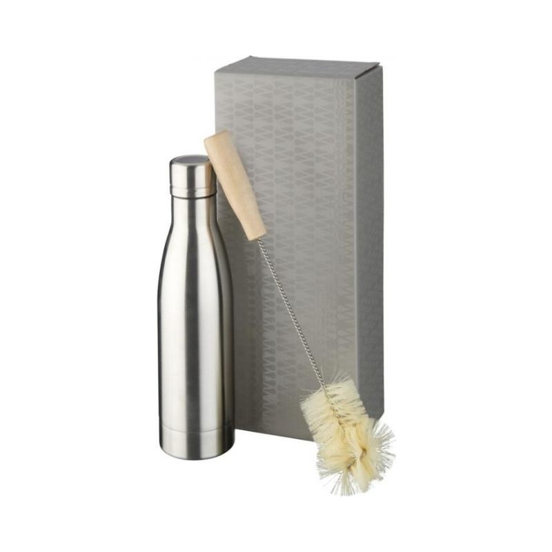 Logo trade advertising products picture of: Vasa copper vacuum insulated bottle with brush set, silver