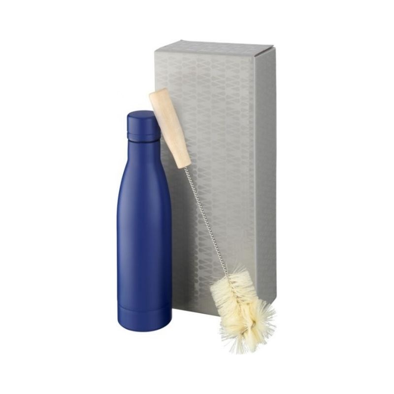 Logotrade promotional product image of: Vasa copper vacuum insulated bottle with brush set, blue