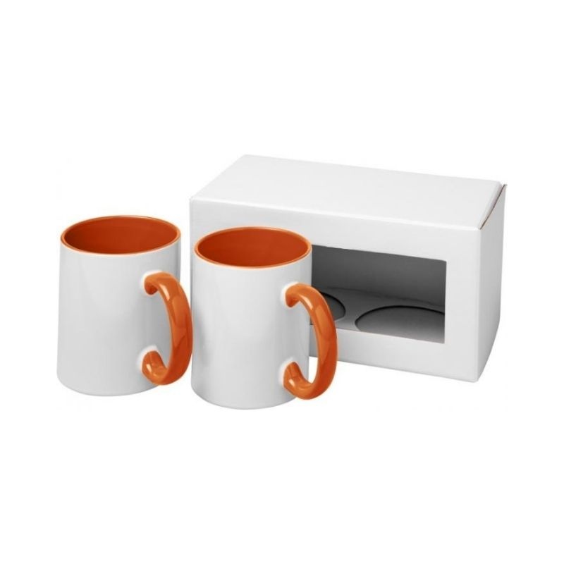 Logo trade advertising products image of: Ceramic sublimation mug 2-pieces gift set, orange