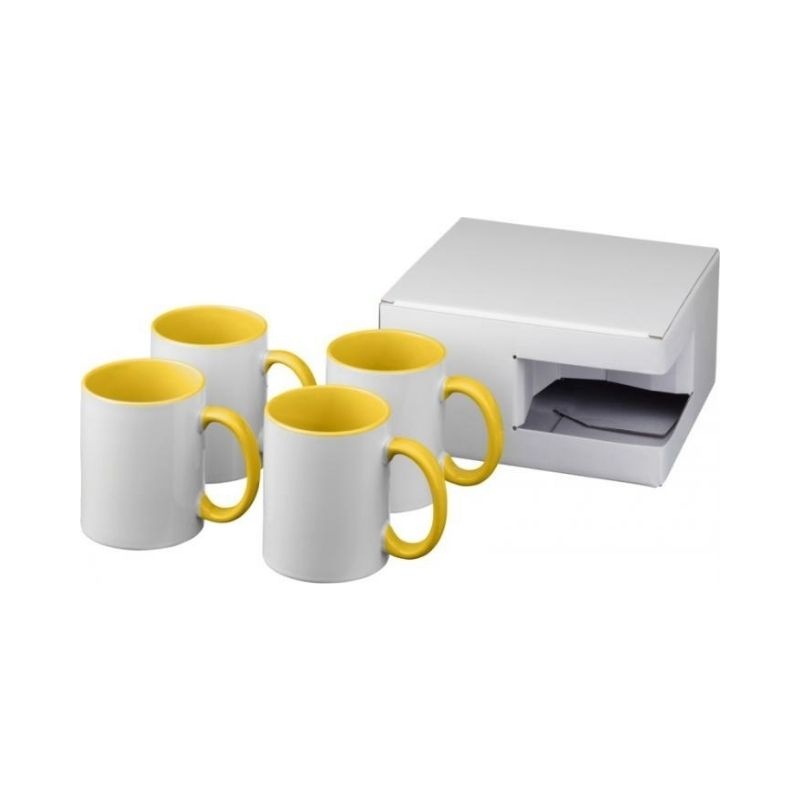 Logo trade promotional gifts image of: Ceramic sublimation mug 4-pieces gift set, yellow