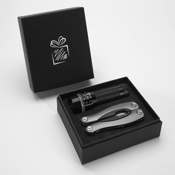 Logotrade promotional giveaway image of: Gift set Colorado II - torch & large multitool, grey