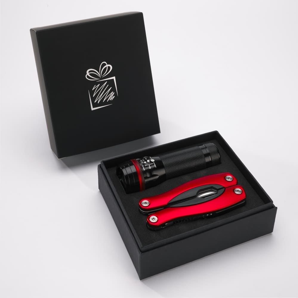 Logo trade advertising product photo of: Gift set Colorado II - torch & large multitool, red