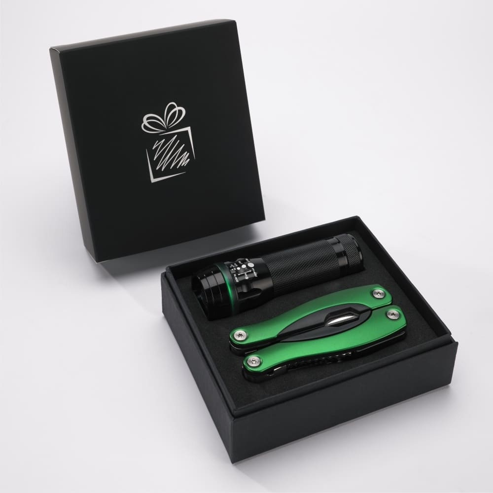 Logotrade promotional merchandise image of: Gift set Colorado II - torch & large multitool, green