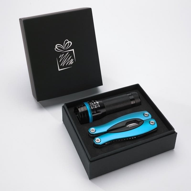 Logo trade promotional giveaways picture of: Gift set Colorado II - torch & large multitool, turquoise